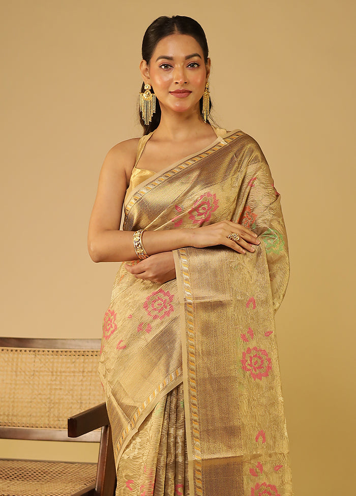 Cream Tissue Silk Saree With Blouse Piece