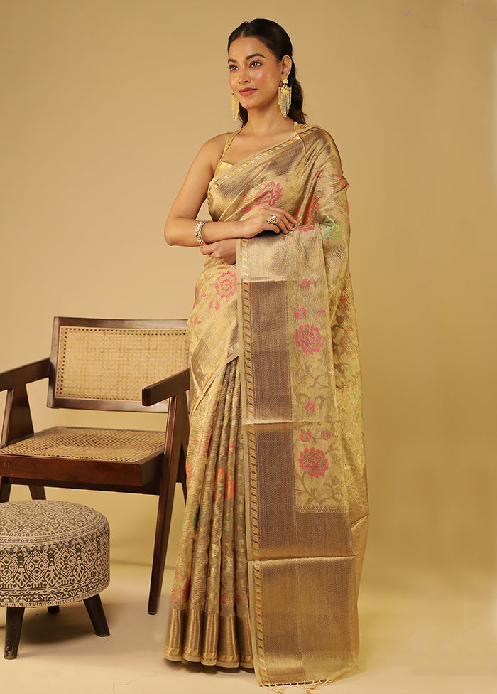 Cream Tissue Silk Saree With Blouse Piece