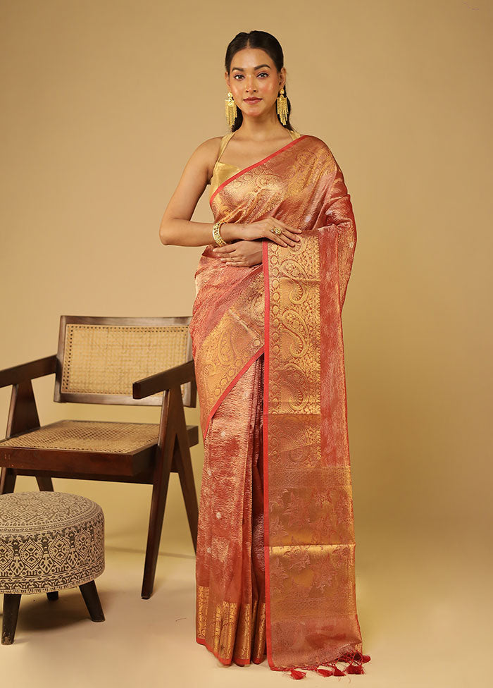 Orange Tissue Silk Saree With Blouse Piece