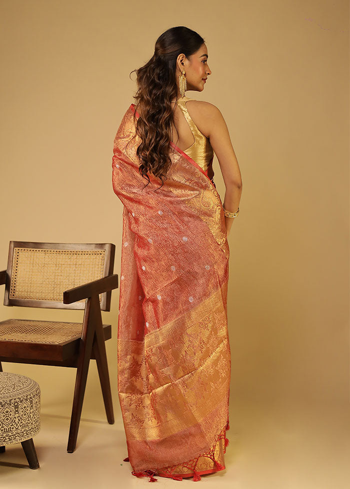 Orange Tissue Silk Saree With Blouse Piece