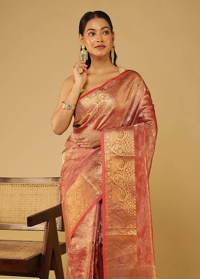 Orange Tissue Silk Saree With Blouse Piece