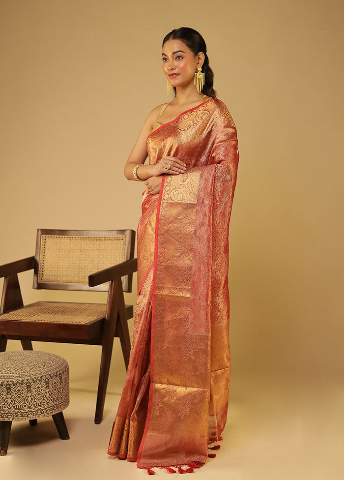 Pink Tissue Silk Saree With Blouse Piece
