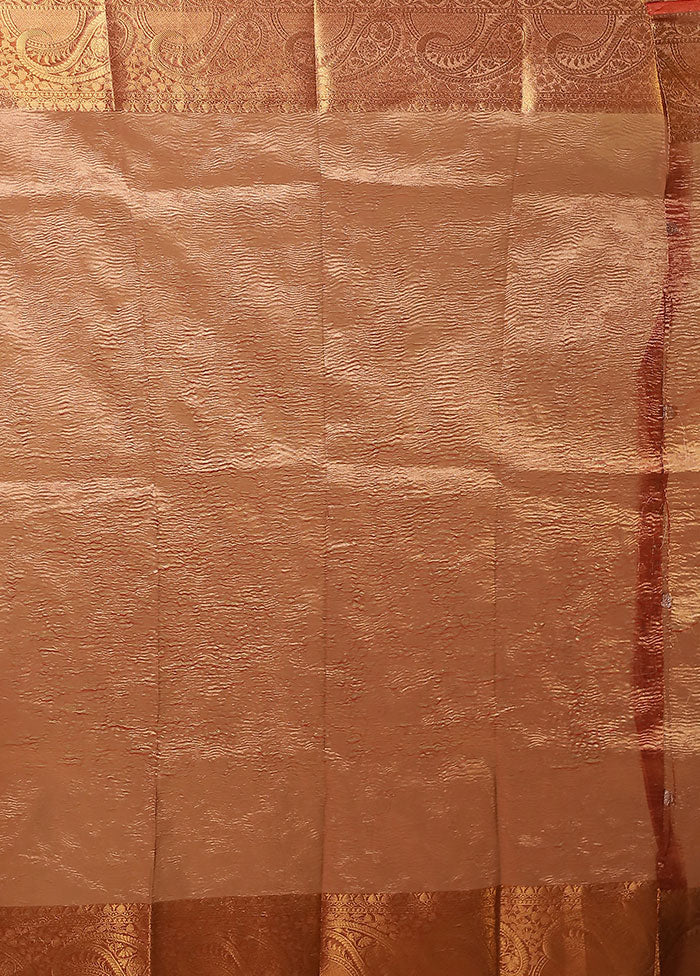 Orange Tissue Silk Saree With Blouse Piece