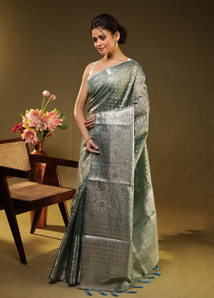 Grey Tissue Silk Saree With Blouse Piece
