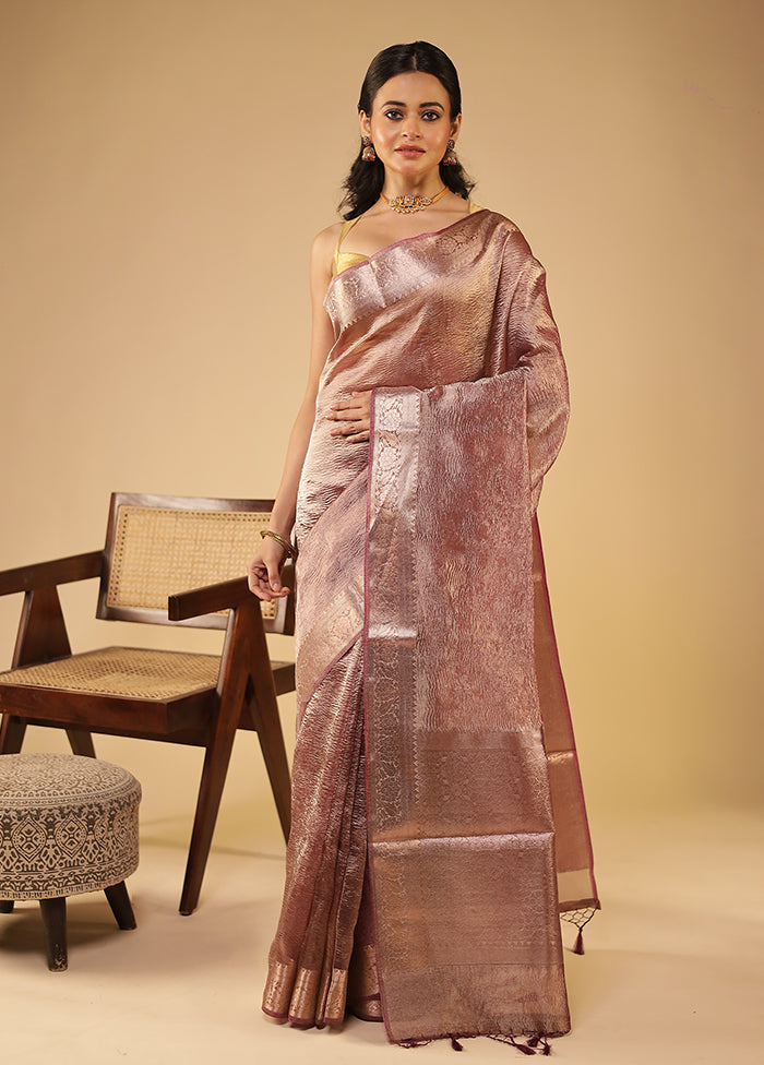 Brown Tissue Silk Saree With Blouse Piece
