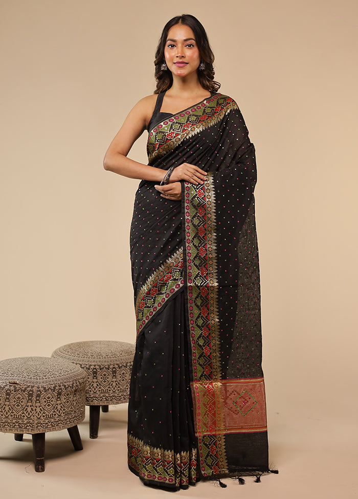 Black Pure Cotton Saree With Blouse Piece