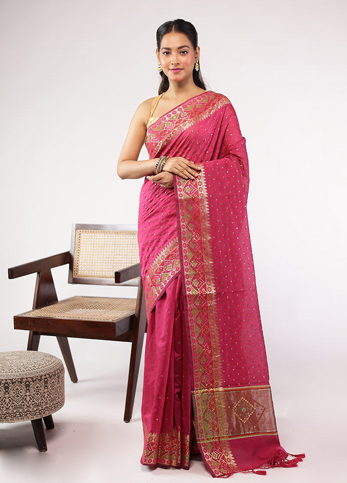 Pink Pure Cotton Saree With Blouse Piece