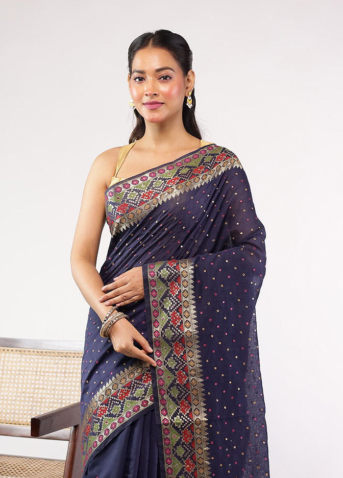 Blue Pure Cotton Saree With Blouse Piece