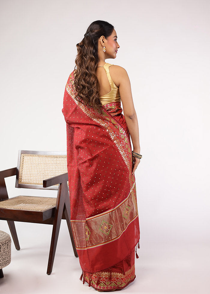 Red Pure Cotton Saree With Blouse Piece