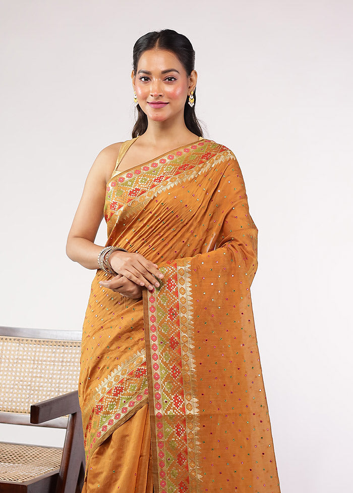 Yellow Pure Cotton Saree With Blouse Piece