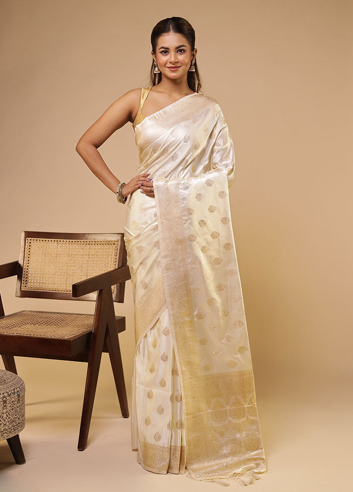 White Dupion Silk Saree With Blouse Piece