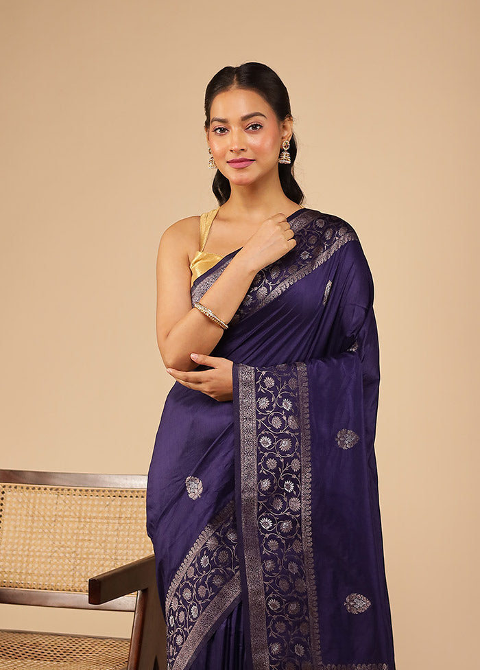 Blue Dupion Silk Saree With Blouse Piece