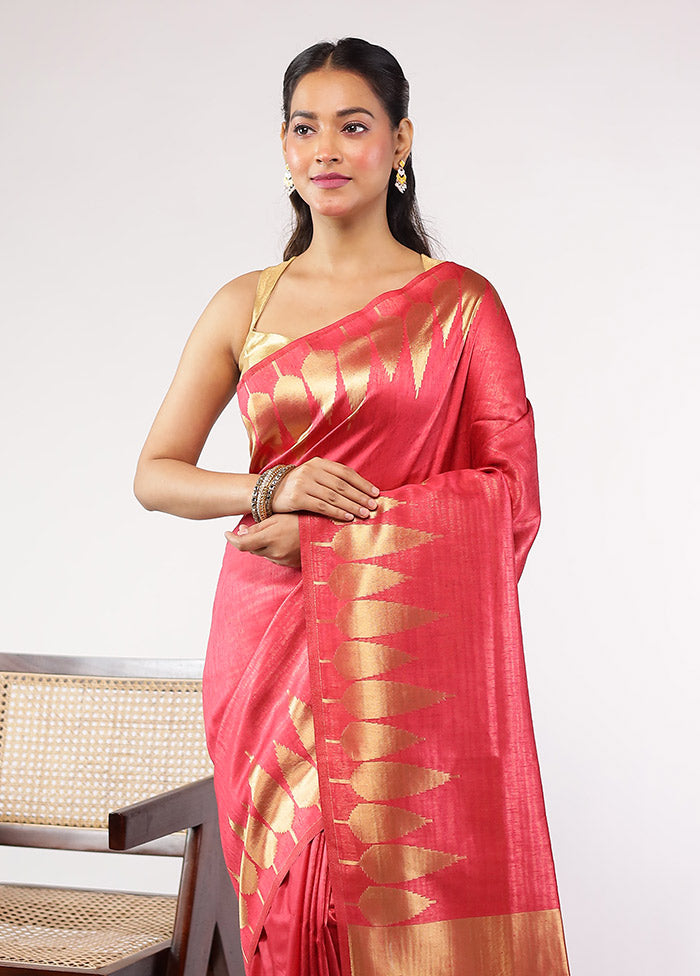 Pink Dupion Silk Saree With Blouse Piece
