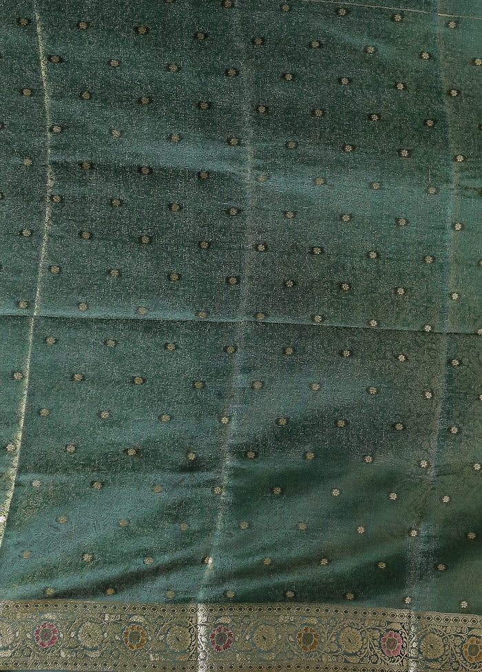 Green Dupion Silk Saree With Blouse Piece