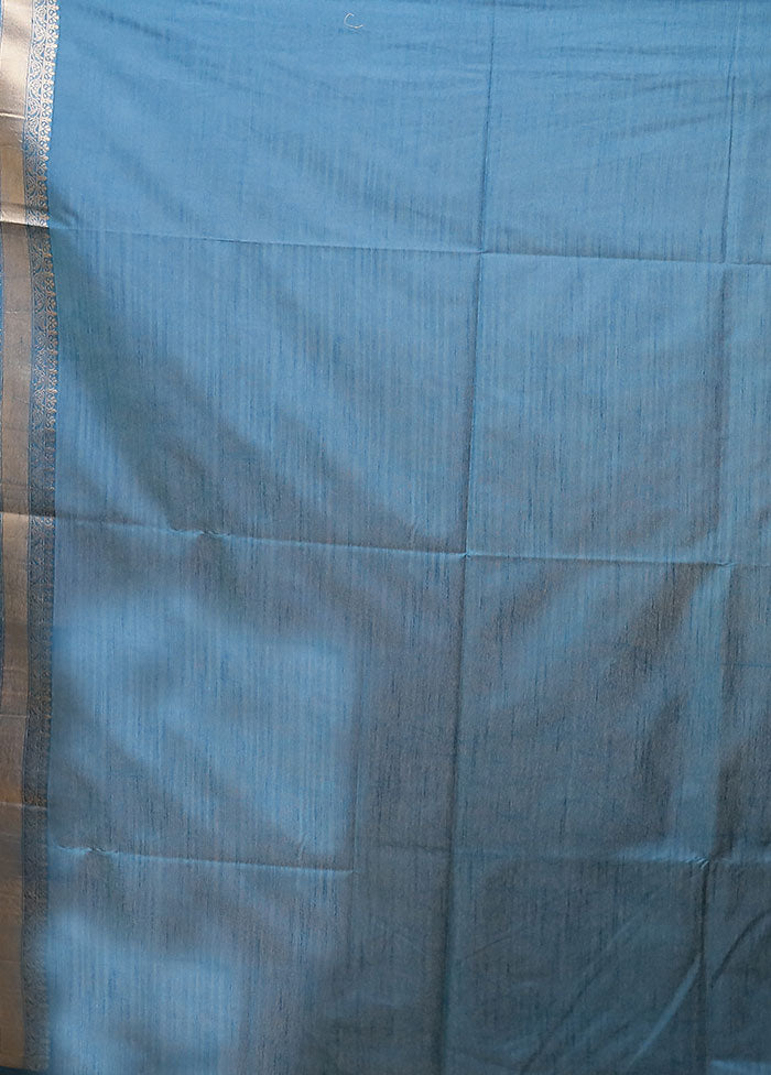 Blue Dupion Silk Saree With Blouse Piece