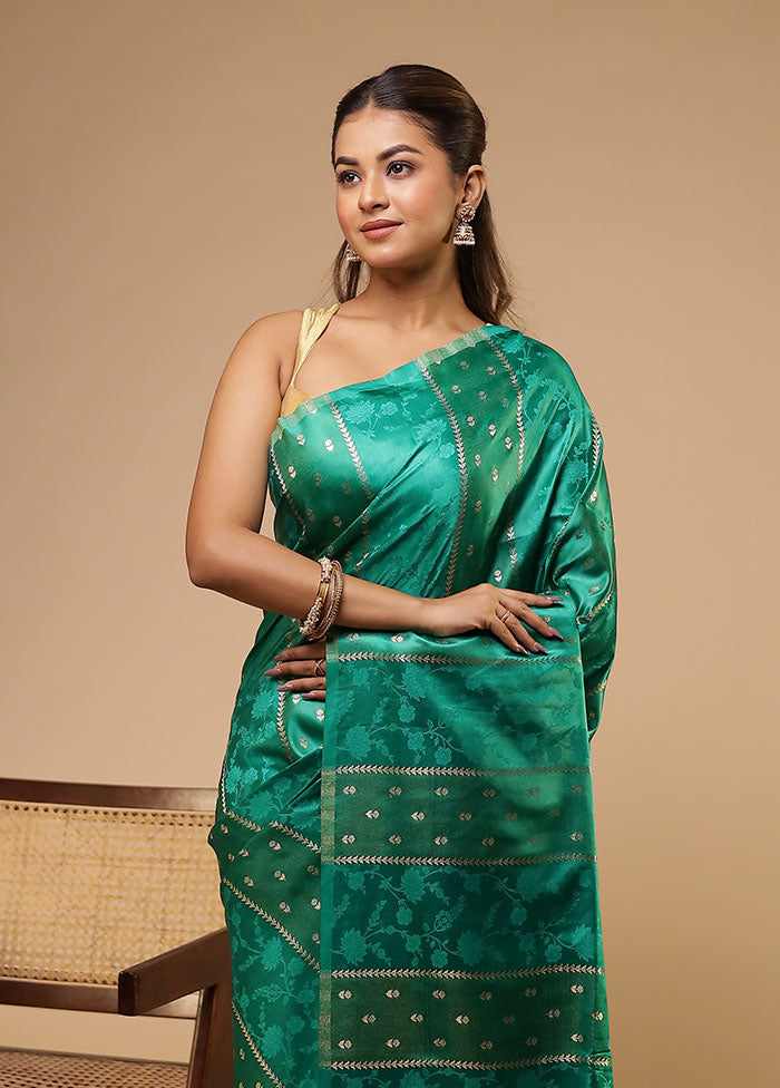 Green Dupion Silk Saree With Blouse Piece