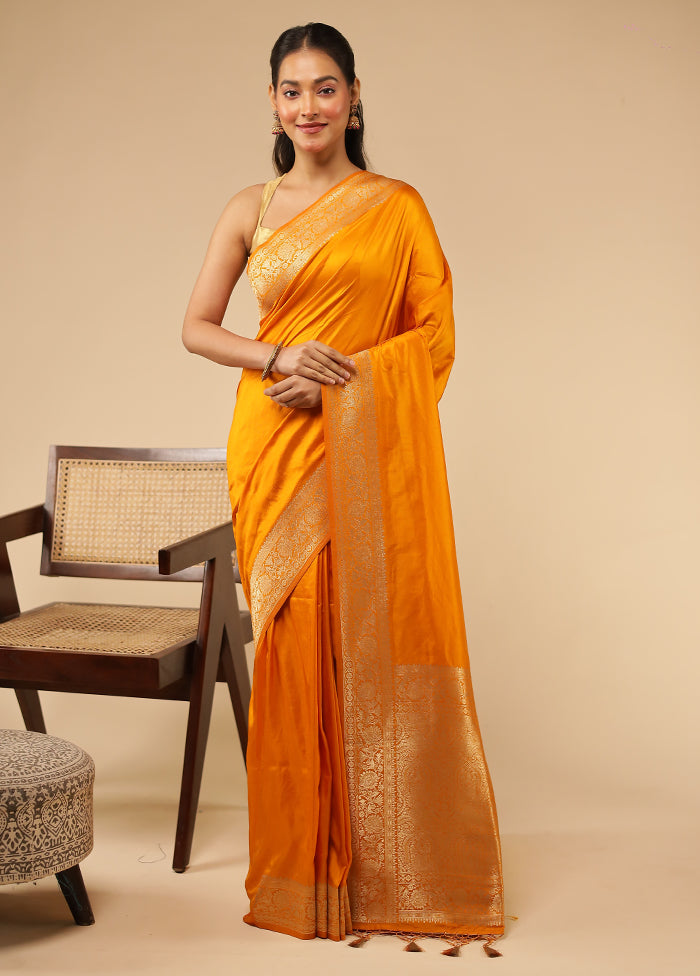 Yellow Dupion Silk Saree With Blouse Piece