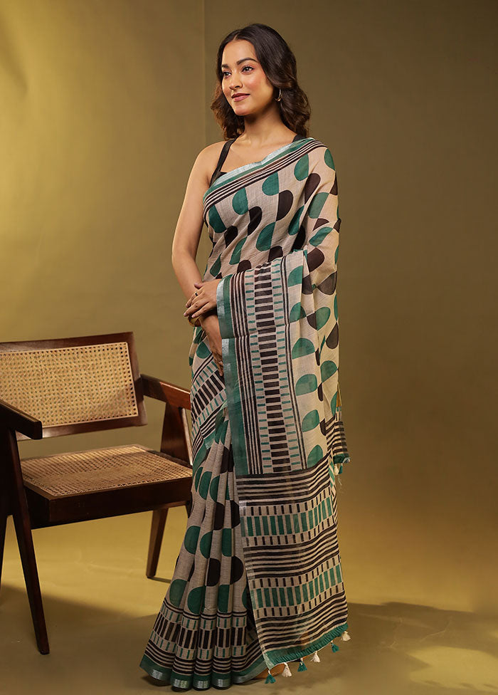 Multicolor Linen Silk Saree With Blouse Piece
