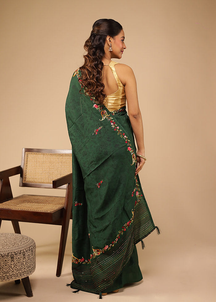 Green Tussar Silk Saree With Blouse Piece