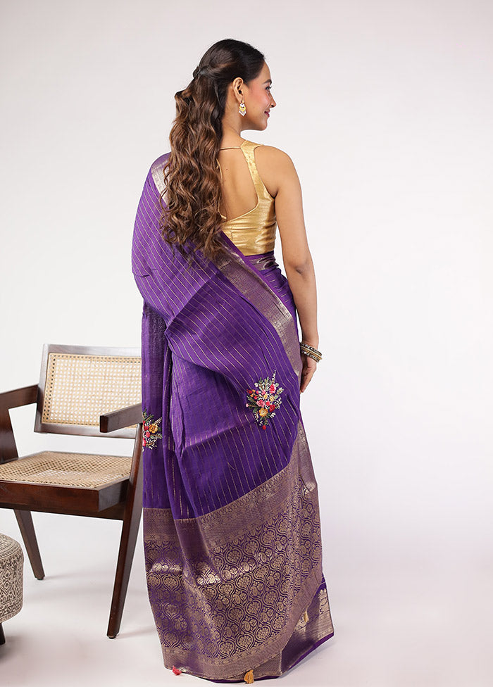 Purple Tussar Silk Saree With Blouse Piece