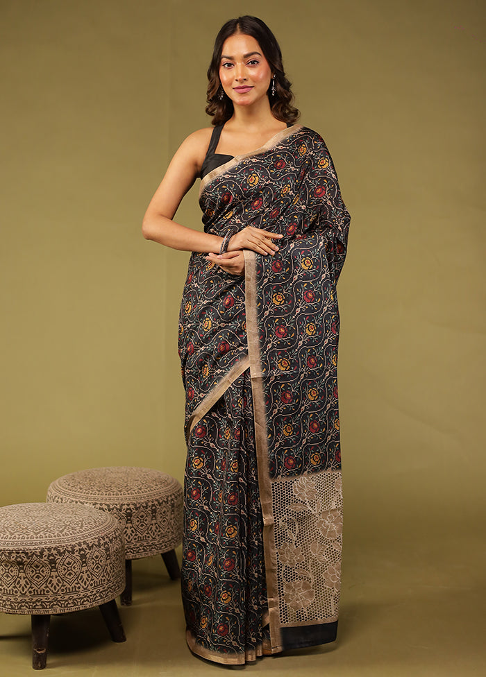 Blue Tussar Silk Saree With Blouse Piece