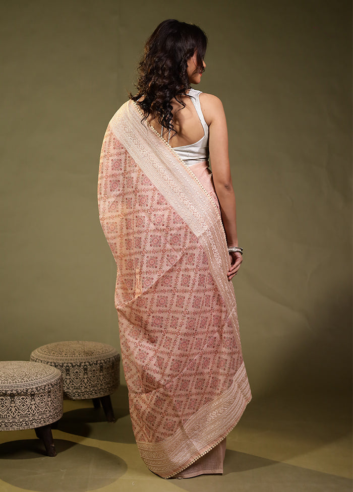 Peach Pure Cotton Saree With Blouse Piece