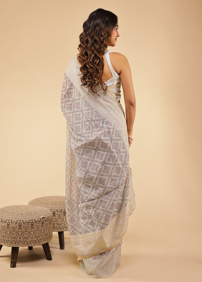 Grey Pure Cotton Saree With Blouse Piece