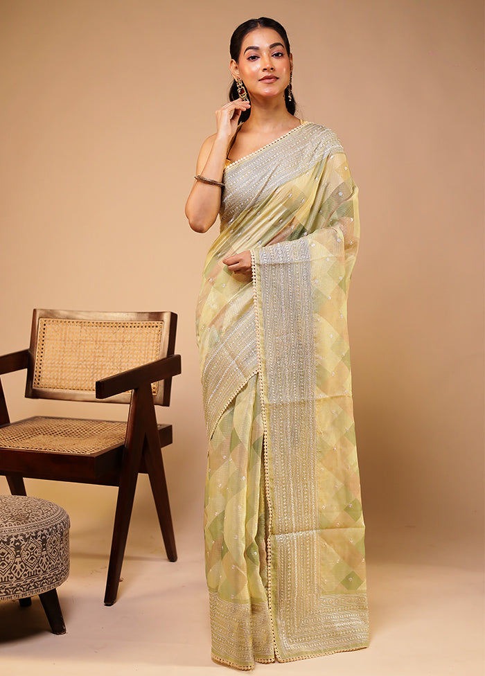 Green Pure Cotton Saree With Blouse Piece