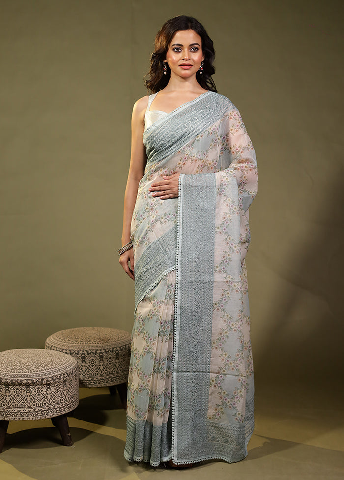 Blue Pure Cotton Saree With Blouse Piece