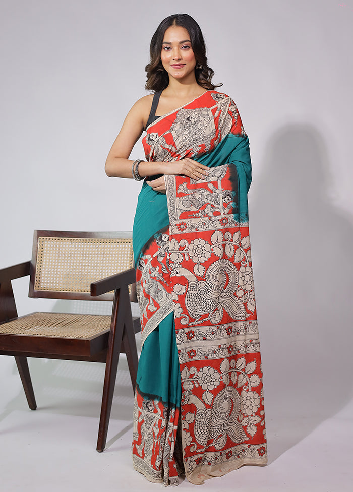 Green Cotton Saree With Blouse Piece