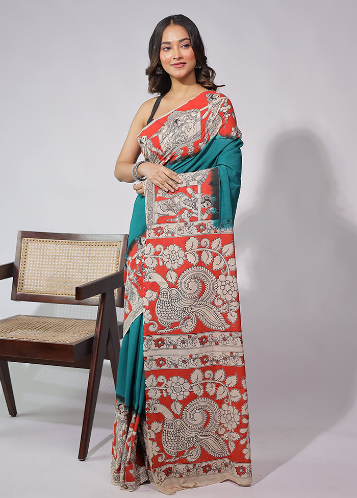 Green Cotton Saree With Blouse Piece