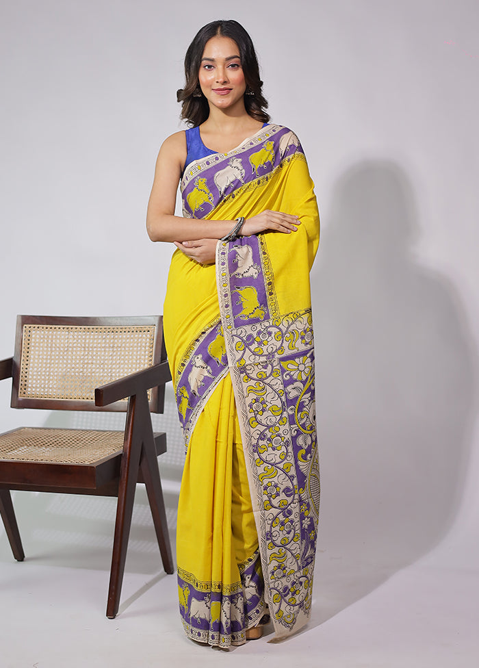 Yellow Cotton Saree With Blouse Piece