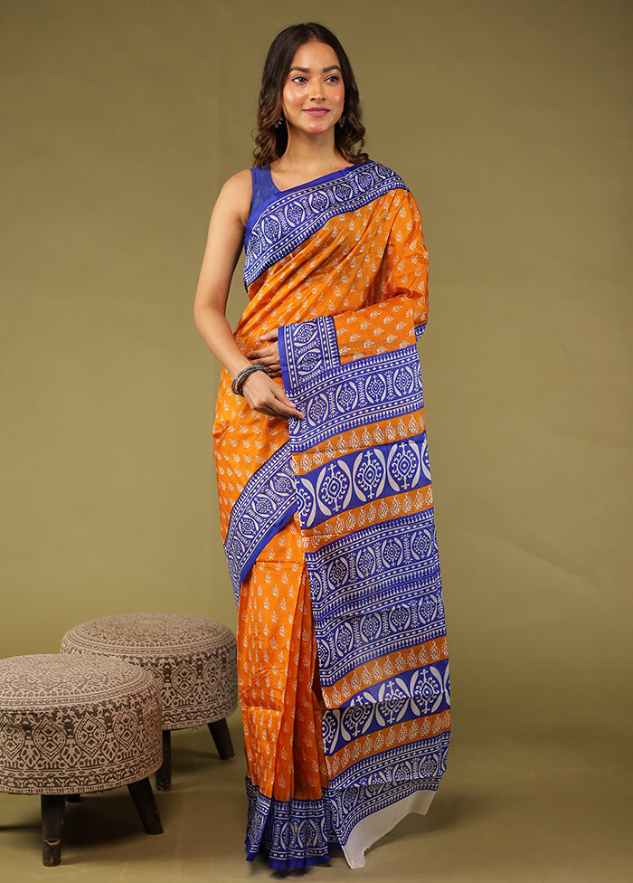 Yellow Printed Pure Silk Saree Without Blouse Piece
