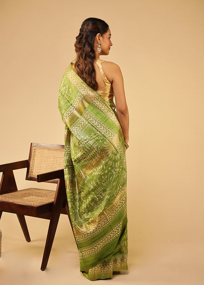Green Tussar Silk Saree With Blouse Piece