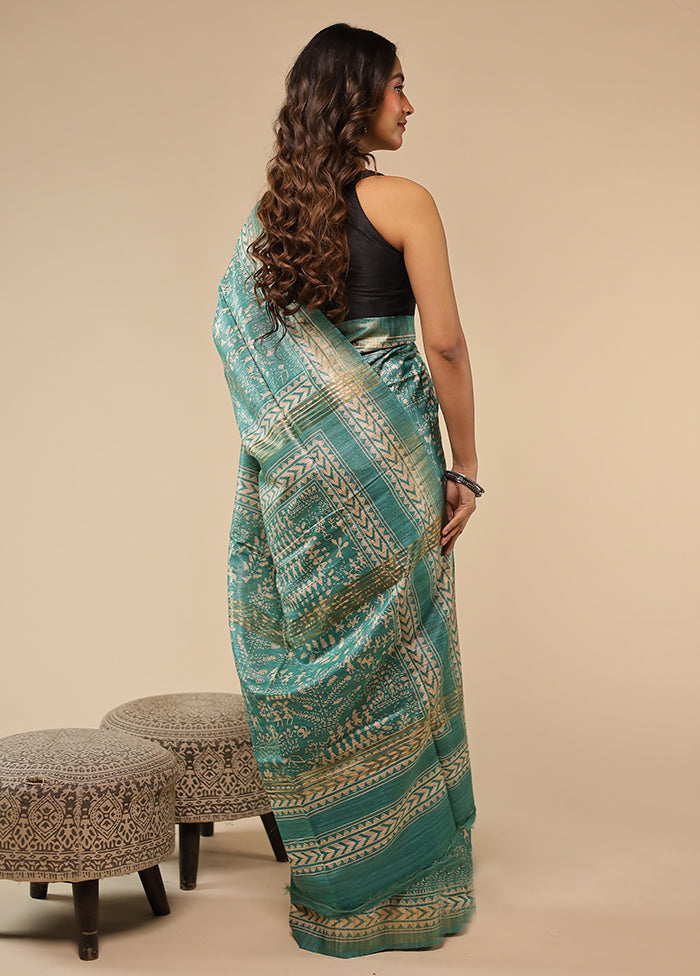 Green Tussar Silk Saree With Blouse Piece