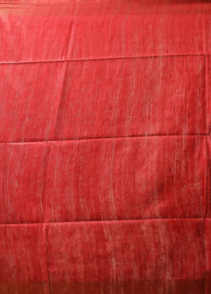 Red Tussar Silk Saree With Blouse Piece
