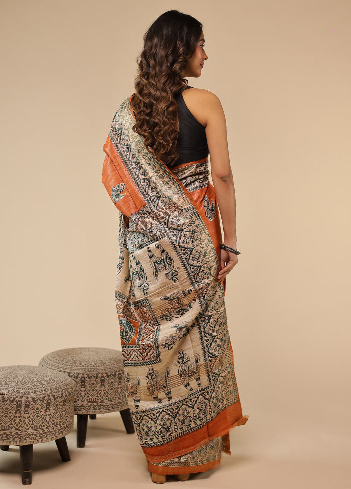 Brown Tussar Silk Saree With Blouse Piece