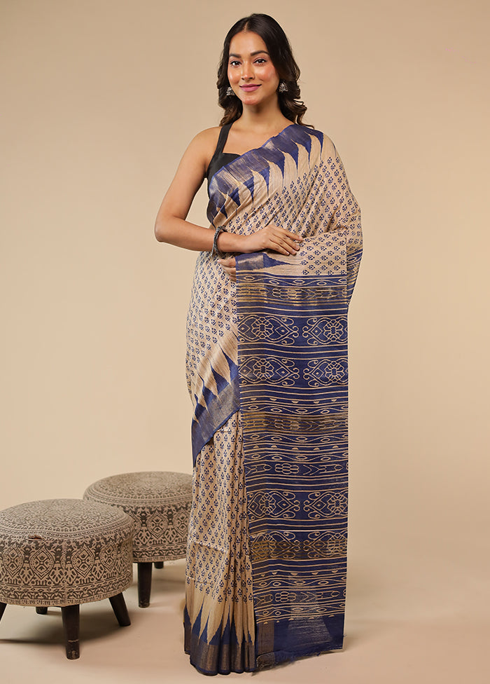 Cream Tussar Silk Saree With Blouse Piece