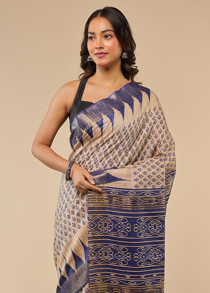 Cream Tussar Silk Saree With Blouse Piece