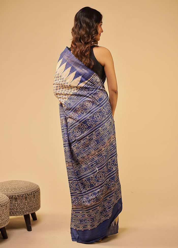 Cream Tussar Silk Saree With Blouse Piece