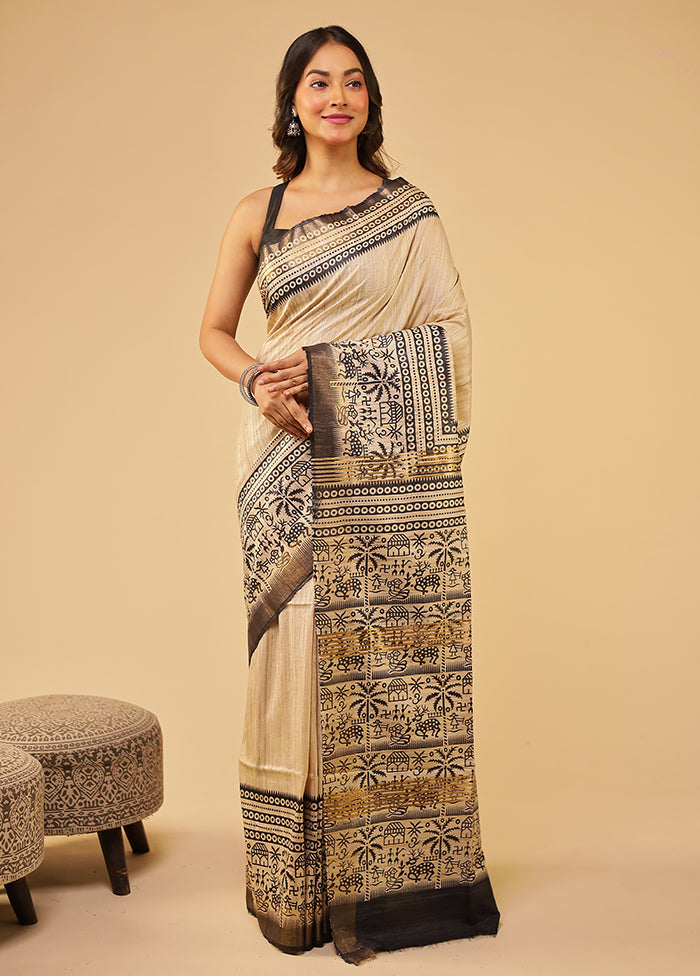 Cream Tussar Silk Saree With Blouse Piece