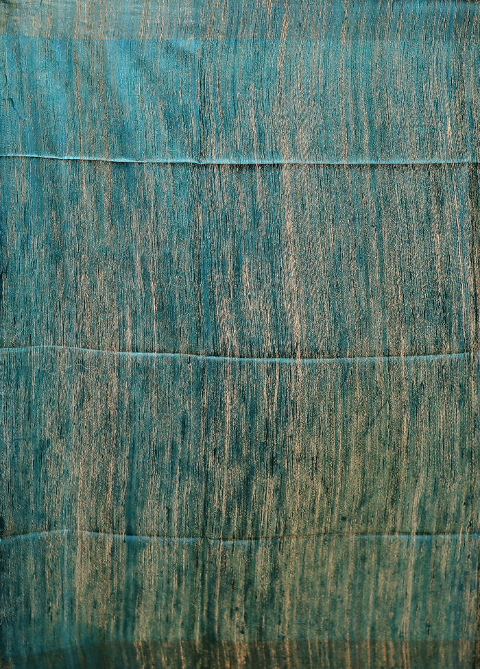 Blue Tussar Silk Saree With Blouse Piece