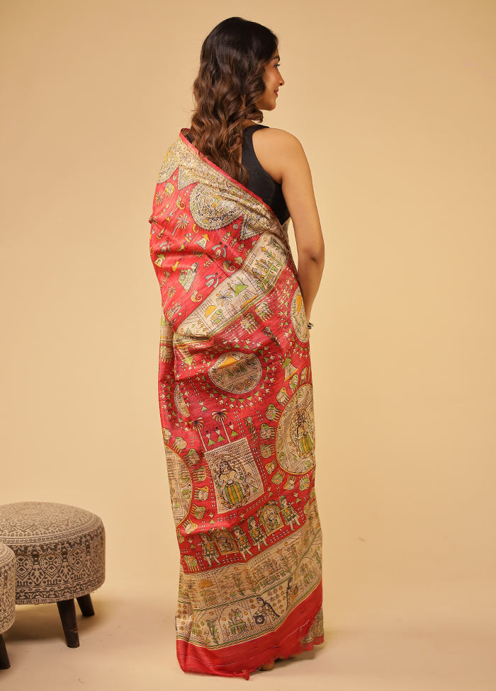 Pink Tussar Silk Saree With Blouse Piece
