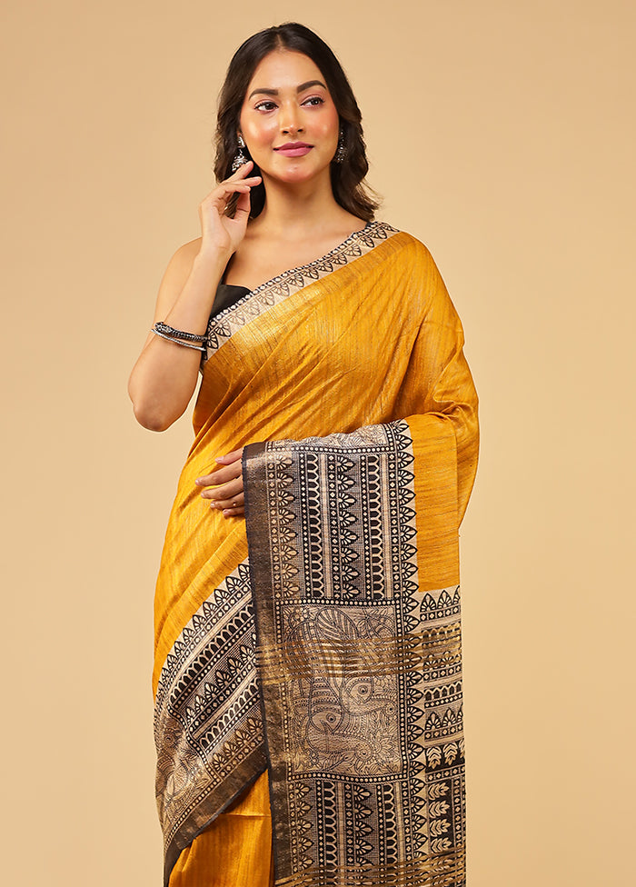 Yellow Tussar Silk Saree With Blouse Piece
