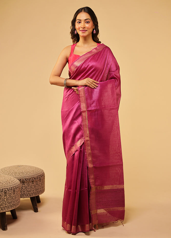 Purple Tussar Silk Saree With Blouse Piece