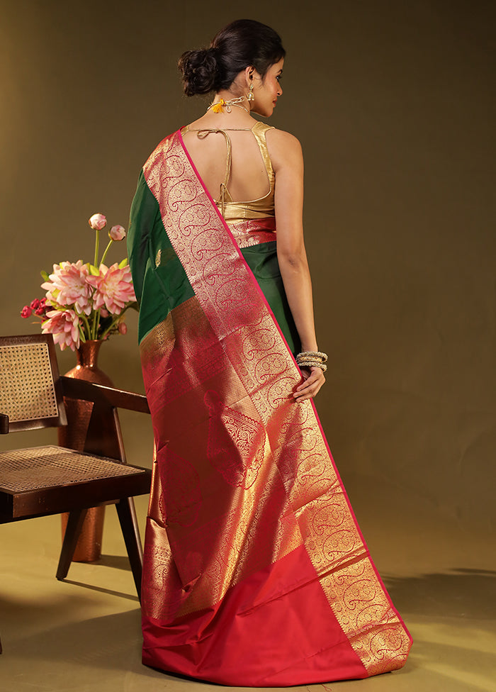 Green Kanjivaram Silk Saree With Blouse Piece