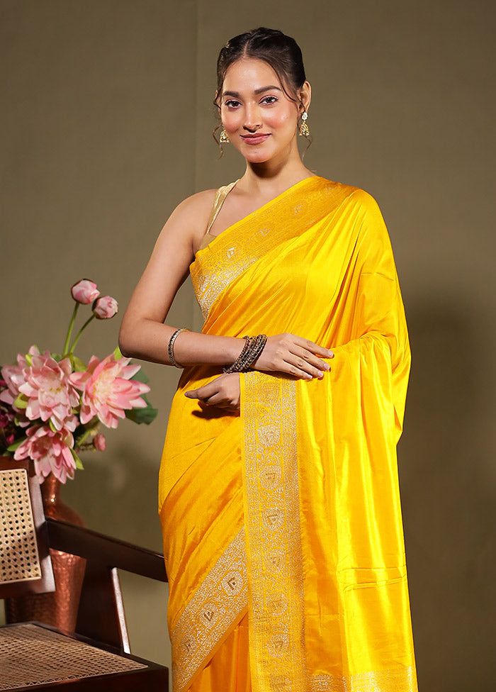 Yellow Dupion Silk Saree With Blouse Piece