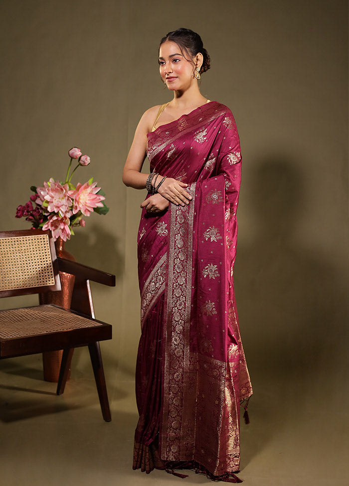 Purple Dupion Silk Saree With Blouse Piece