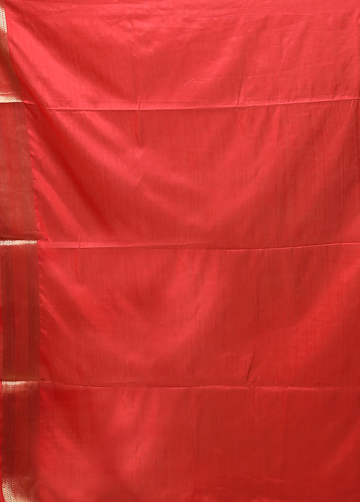 Red Dupion Silk Saree With Blouse Piece
