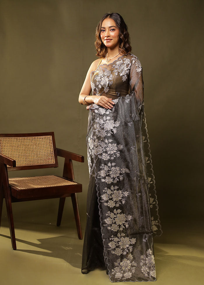 Black Organza Saree With Blouse Piece